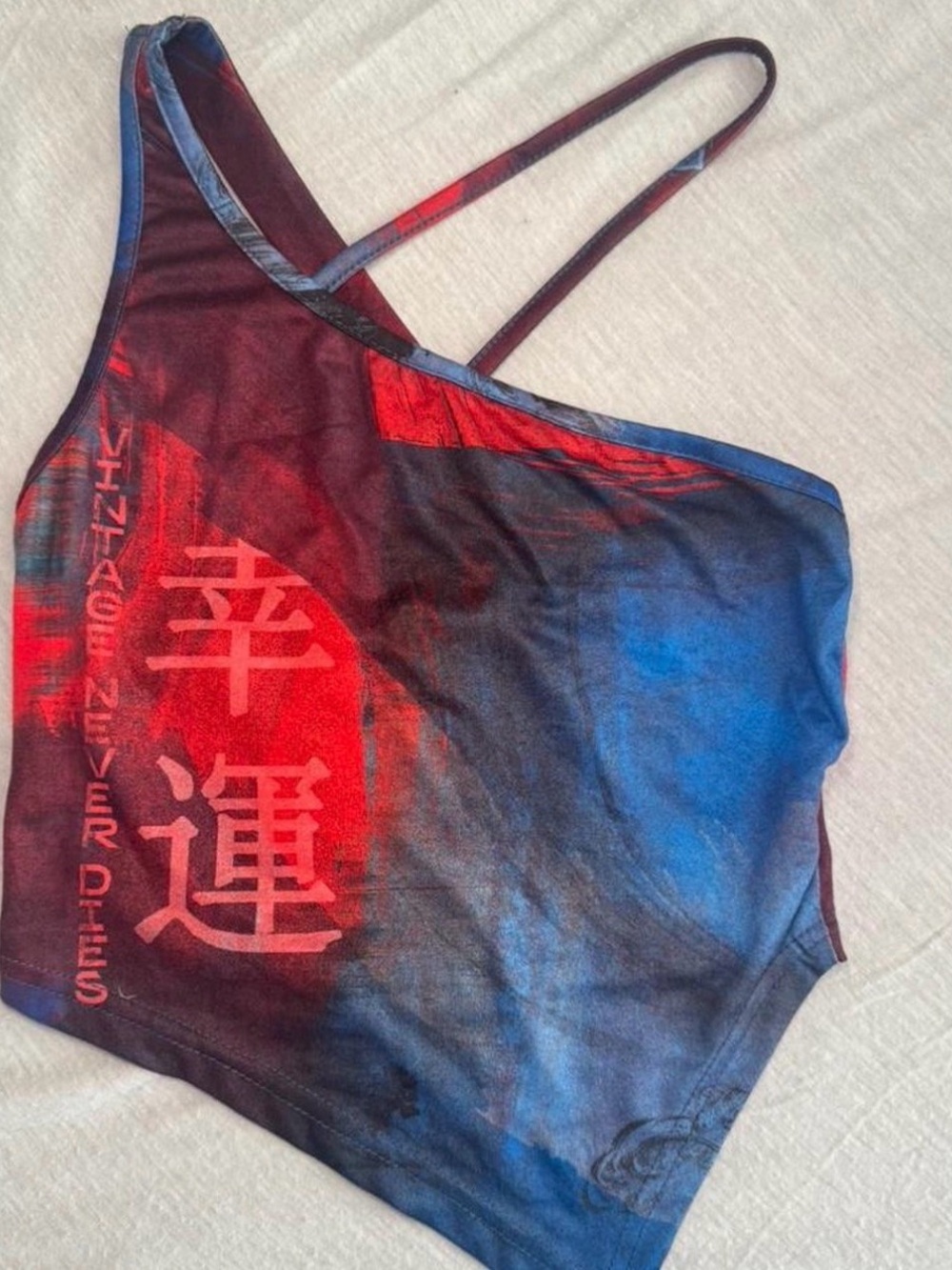 Red and Blue Graphic Asymmetric Tank Top